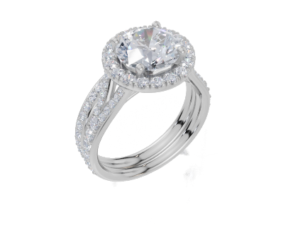 18ct White Gold Round Cut 2.67 Carat tw of Diamond Ring and 18ct White Gold 0.31 Carat tw of Diamond Band