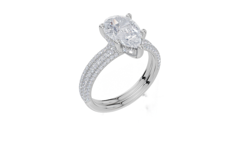 18ct White Gold Pear Cut 2.39 Carat tw of Diamond Ring and 18ct White Gold 0.38 Carat tw of Diamond Band
