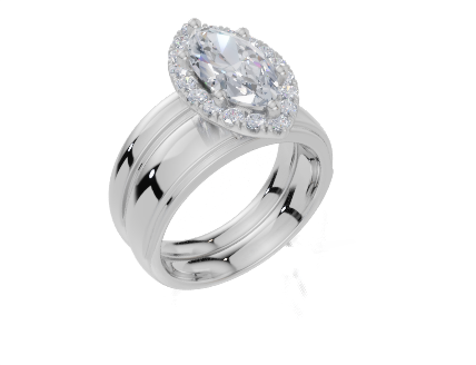 18ct White Gold Marquise Cut 1.84 Carat tw of Lab-Grown Diamond Ring and 18ct White Gold Lab-Grown Band
