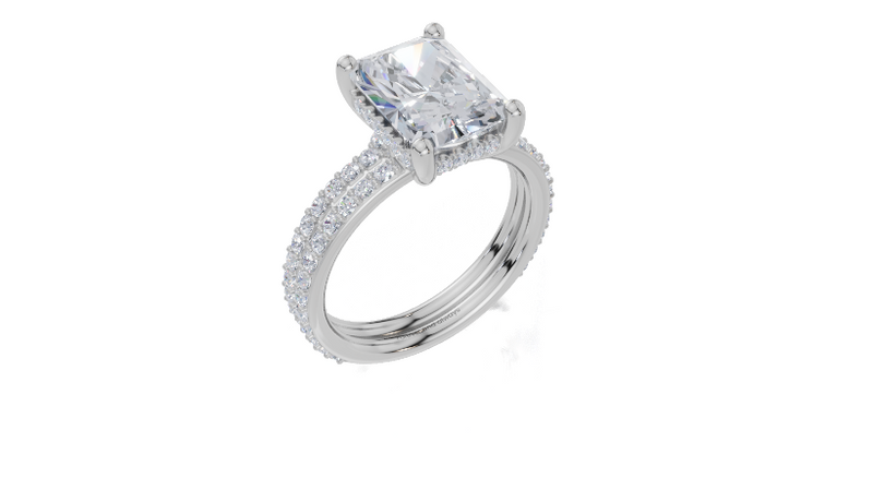 18ct White Gold Radiant Cut 3.42 Carat tw of Lab-Grown Diamond Ring and 18ct White Gold 0.38 Carat tw of Lab-Grown Diamond Band