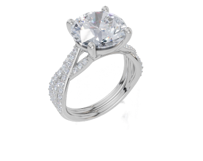 18ct White Gold Round Cut 4.30 Carat tw of Diamond Ring and 18ct White Gold 0.29 Carat tw of Diamond Band