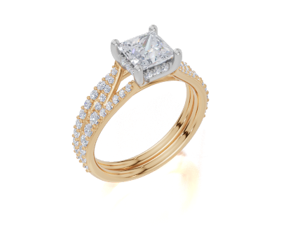 18ct Yellow Gold Princess Cut 1.39 Carat tw of Diamond Ring and 18ct Yellow Gold 0.30 Carat tw of Diamond Band
