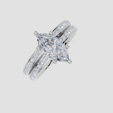 18ct White Gold Natural Marquise Cut 1.40 Carat tw of Diamond Ring and 18ct White Gold Natural 0.35 Carat tw of Diamond Band