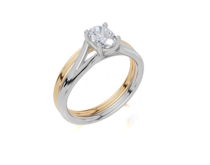 18ct White Gold Oval Cut 0.50 Carat of Diamond Ring and 18ct Yellow Gold Band