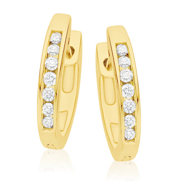 9ct Yellow Gold Round Brilliant Cut with 0.15 CARAT tw of Diamonds Earrings