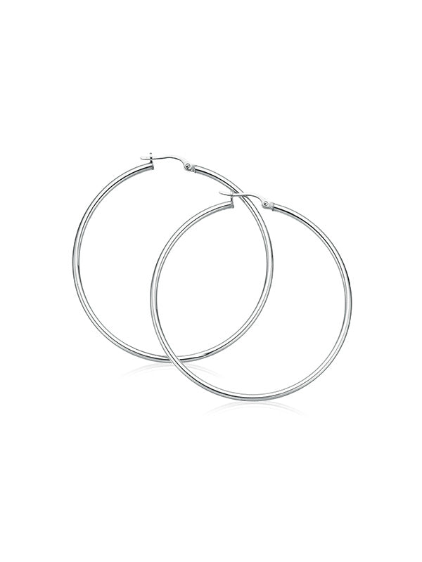 9ct White Gold Round 45mm Polished Hoop Earrings