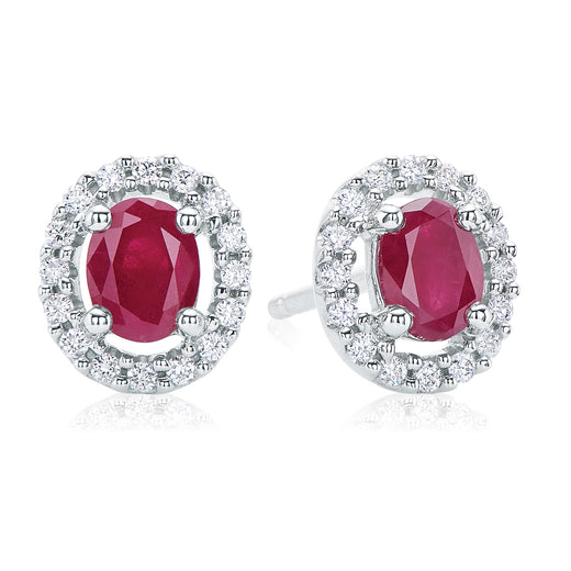 18ct White Gold Oval Cut Ruby with 0.15 CARAT tw of Diamonds Earrings