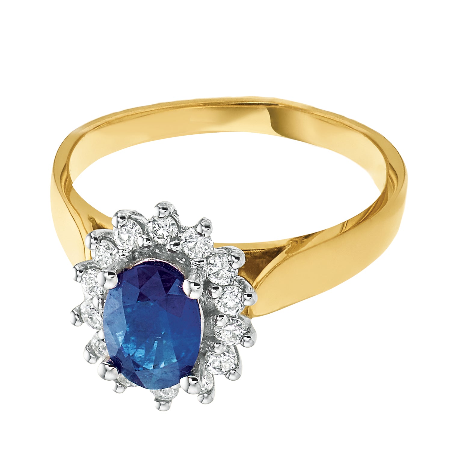 18ct Two Tone Gold Oval Cut Sapphire with 1/4 Carat tw of Diamonds