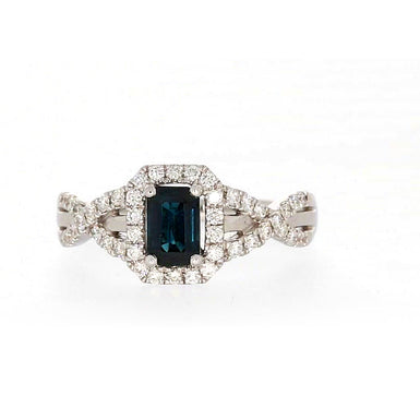 18ct White Gold Emerald Cut Sapphire with 0.30 CARAT tw of Diamonds Ring
