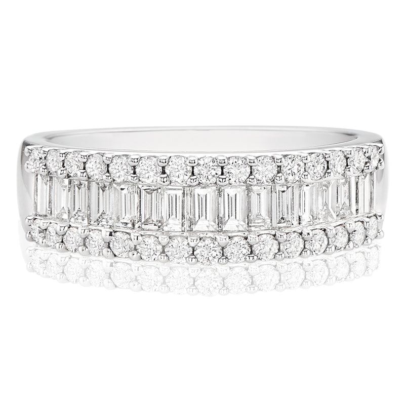 18ct White Gold Round & Baguette Cut with 1 CARAT tw of Diamonds Ring