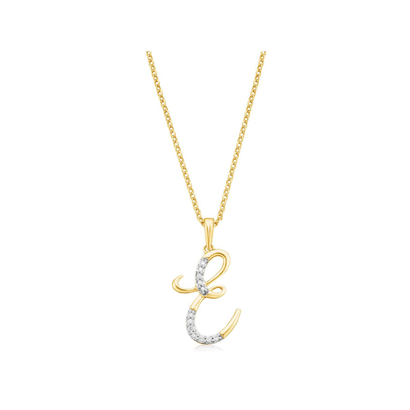 9ct Yellow Gold Round Brilliant Cut with 0.06 CARAT tw of Diamonds Initial E Pendant