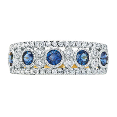18ct Two Tone Gold Round Brilliant Cut Sapphire with 1/4 Carat tw of Diamonds Ring