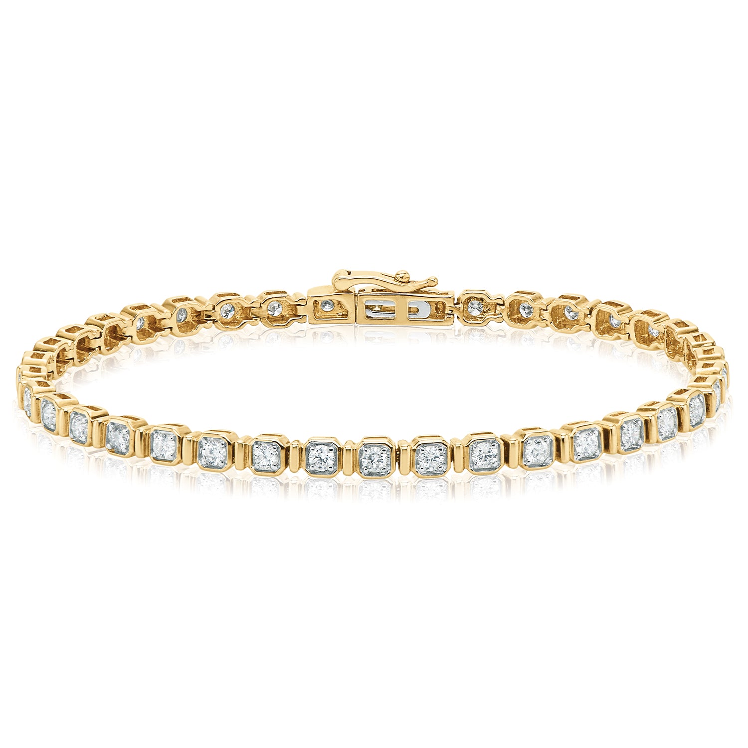 9ct Yellow Gold Round Brilliant Cut with 2 CARAT tw of Diamonds Tennis Bracelet