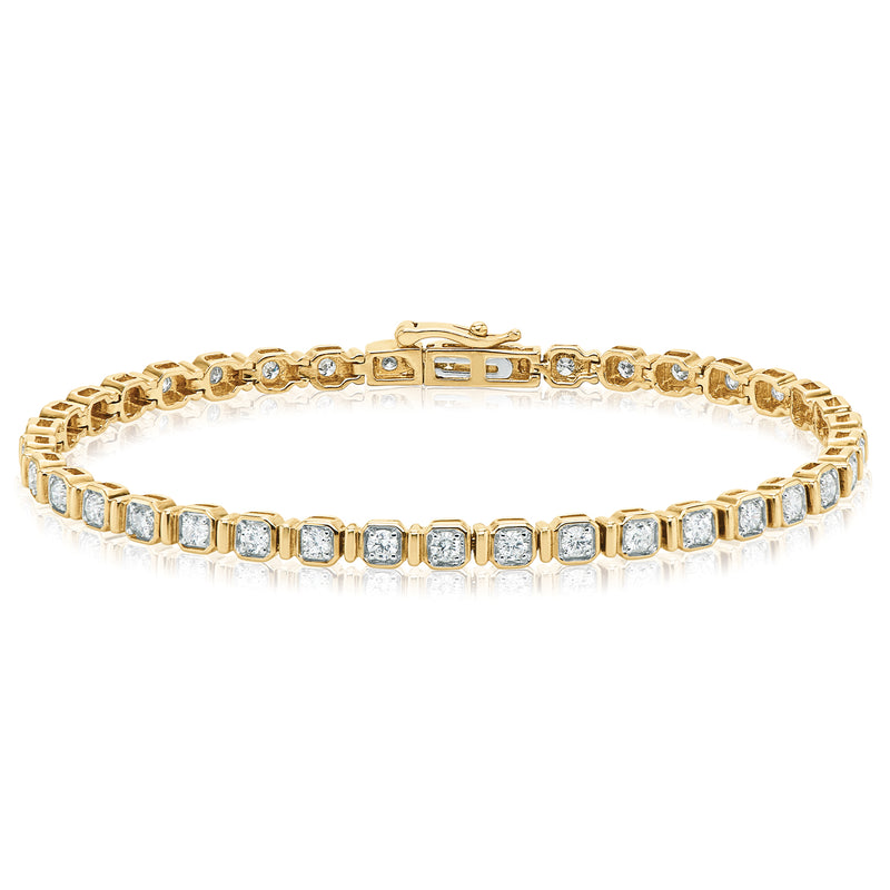 9ct Yellow Gold Round Brilliant Cut with 2 CARAT tw of Diamonds Tennis Bracelet