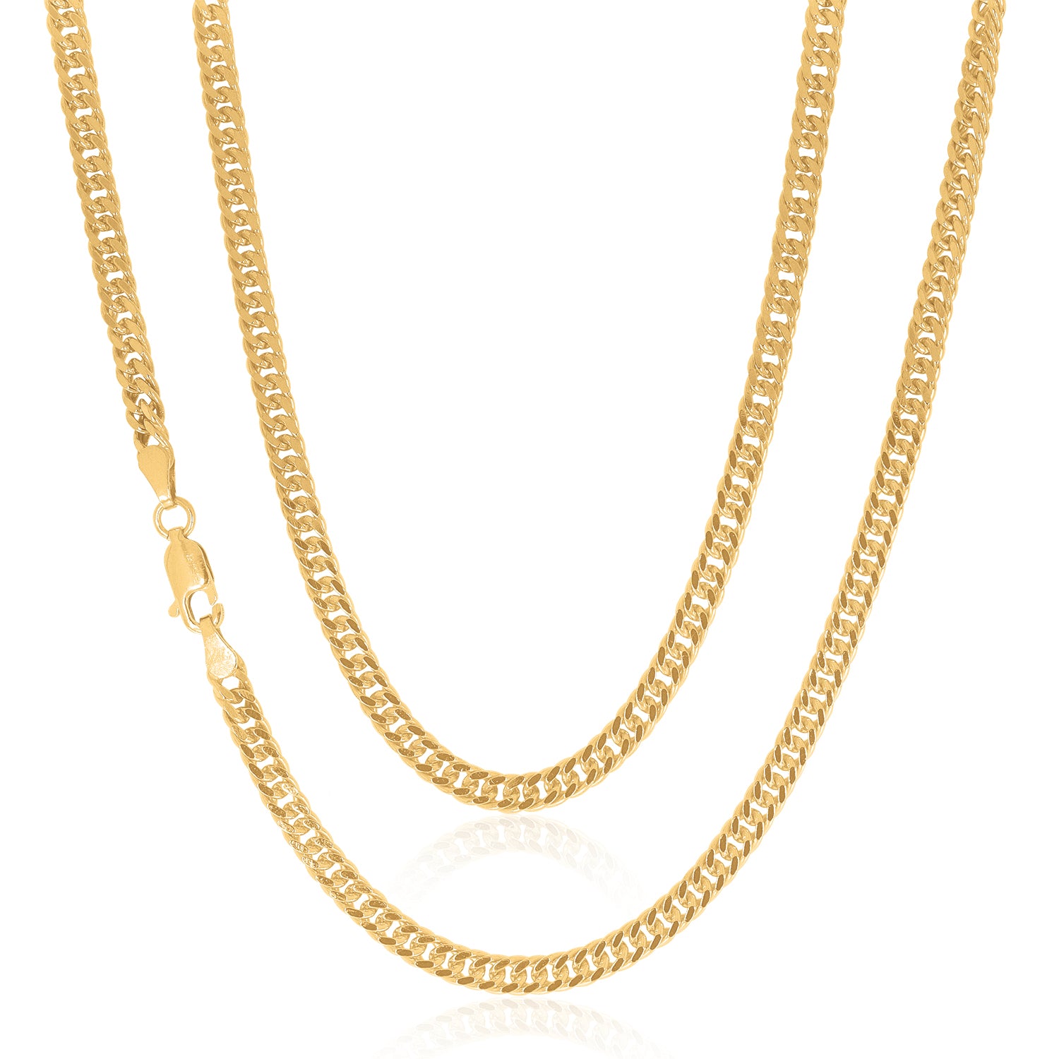 9ct Yellow Gold 2.5mm Double Diamond Cut Curb Chain in 55cm