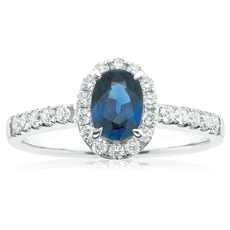 18ct White Gold Oval Cut Sapphire with 1/2 Carat tw of Diamonds Ring