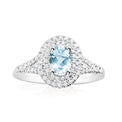 18ct White Gold Oval Cut Aquamarine with 0.35 CARAT tw of Diamonds Ring