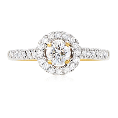 Halo 18ct Yellow Gold Round Cut with 3/4 CARAT tw of Diamonds Ring