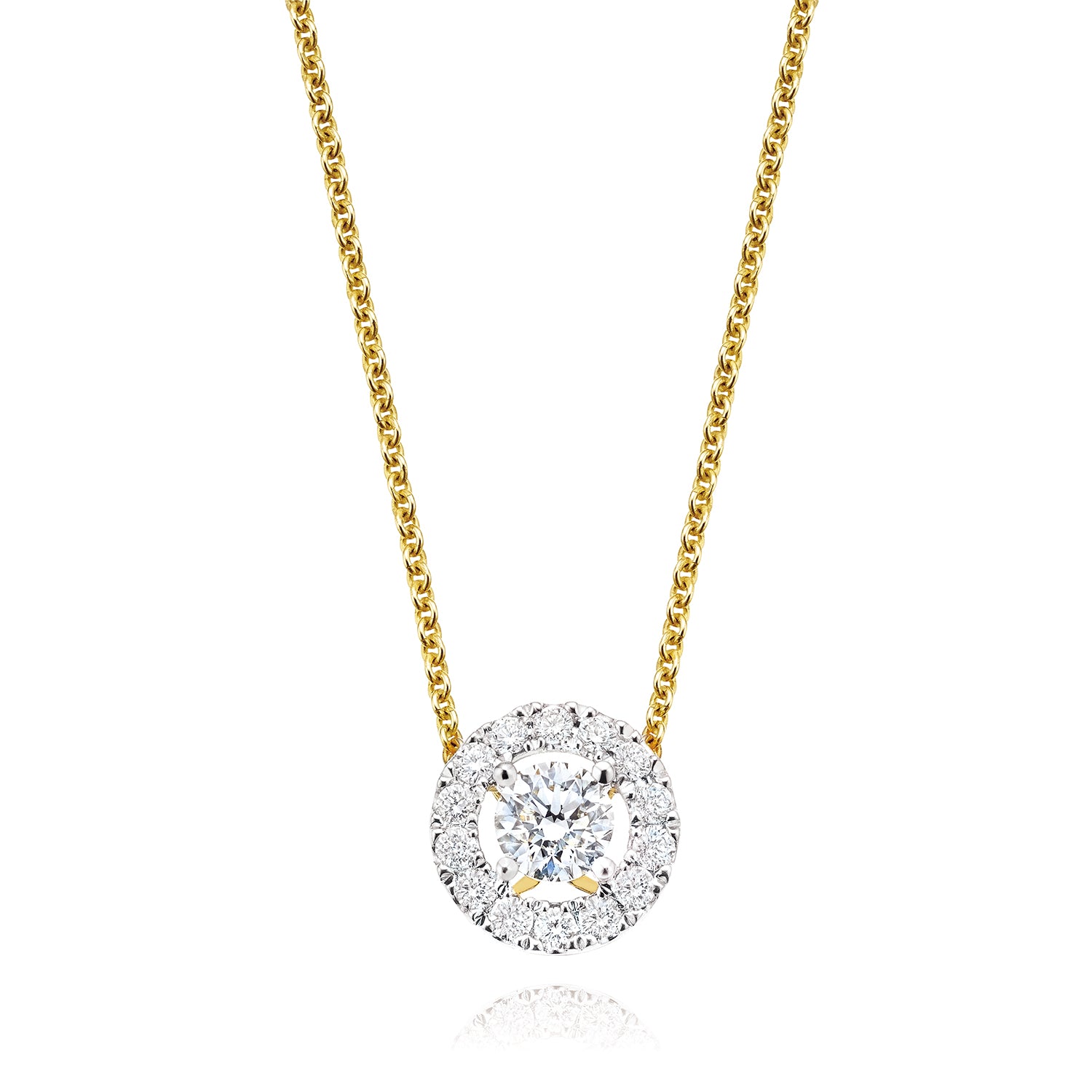 Halo 18ct Yellow Gold Round Brilliant Cut with 0.45 CARAT tw of Diamonds Pendant