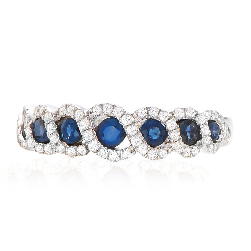18ct White Gold Round Brilliant Cut Sapphire with 1/4 Carat tw of Diamonds Ring