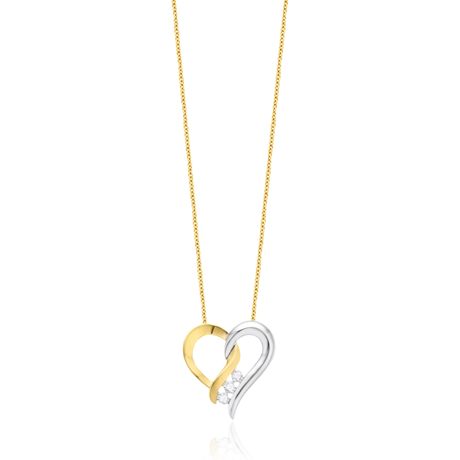 18ct Two Tone Gold Diamond Set Heart-Shaped Pendant