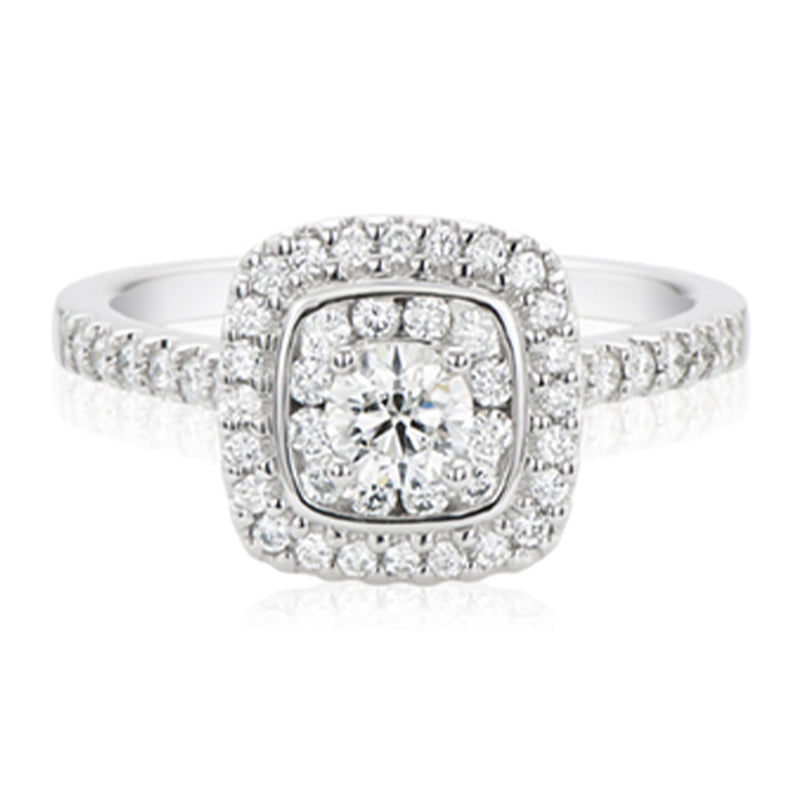 Halo 18ct White Gold Round Brilliant Cut with 0.70 Carat tw of Diamonds Ring