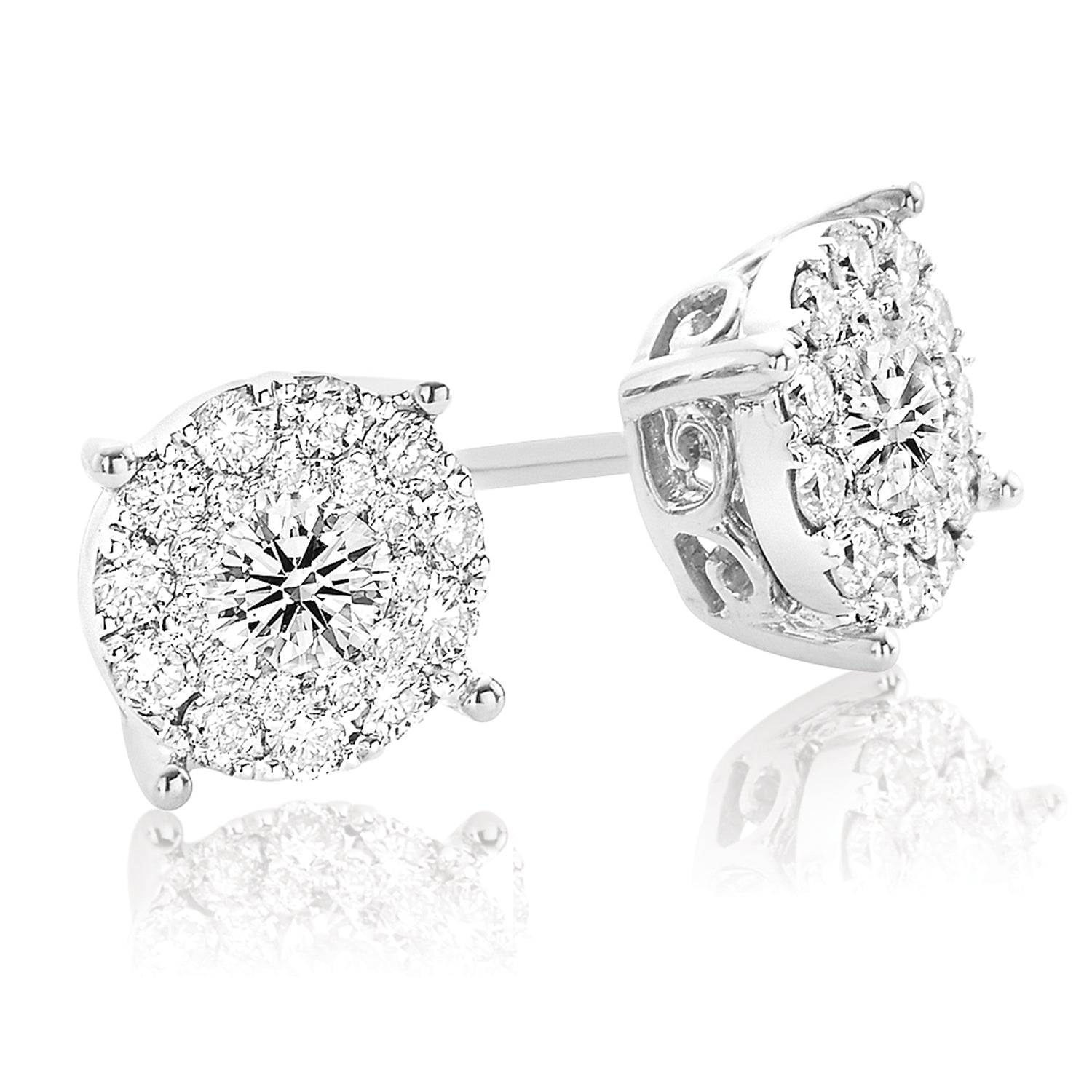 9ct White Gold Round Brilliant Cut with 1 CARAT tw of Diamonds Earrings
