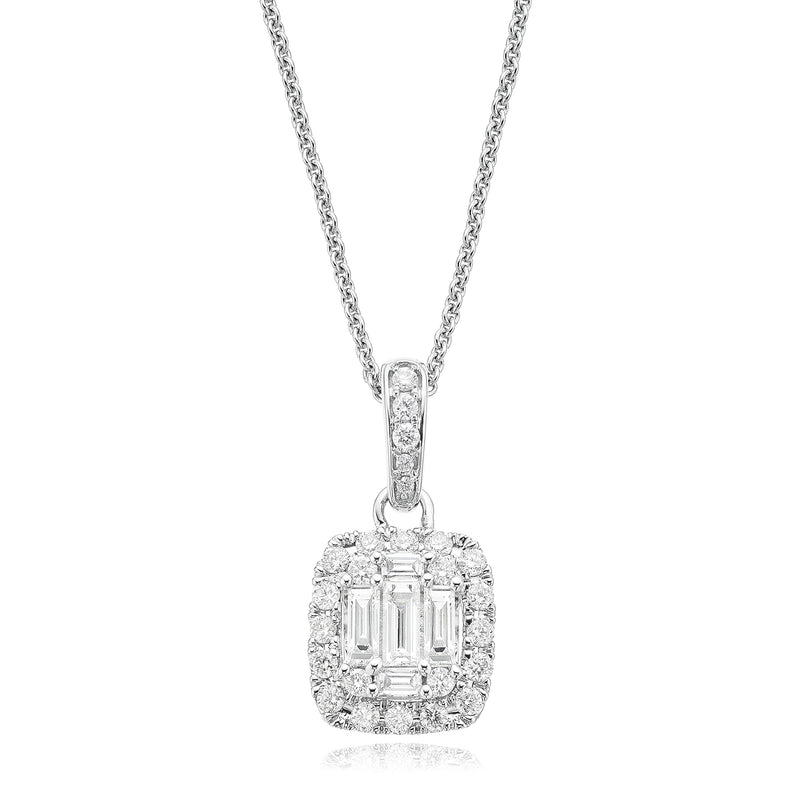 18ct White Gold Emerald & Round Brilliant Cut with 0.55 CARAT tw of Diamond Pendant