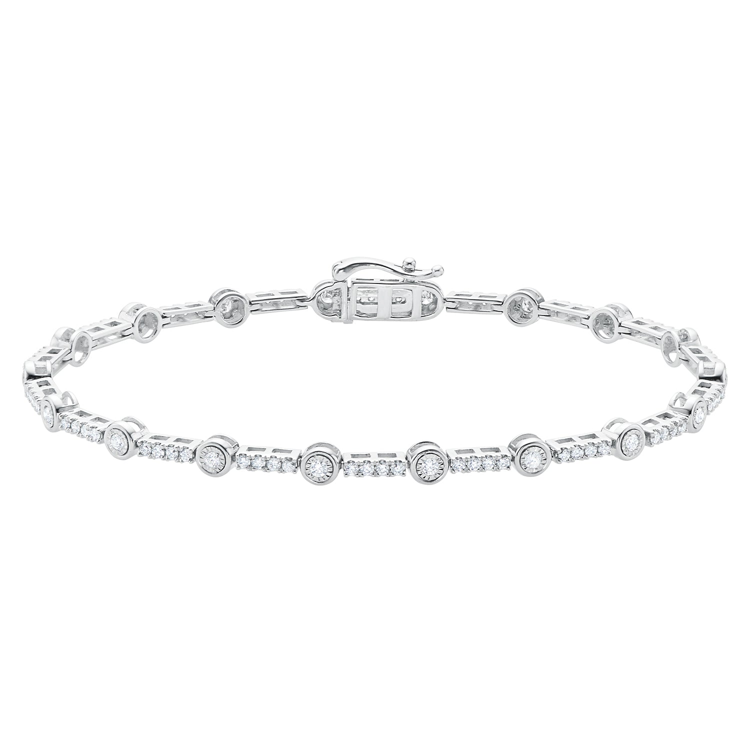 9ct White Gold Round Brilliant Cut with 1 CARAT tw of Diamonds Tennis Bracelet