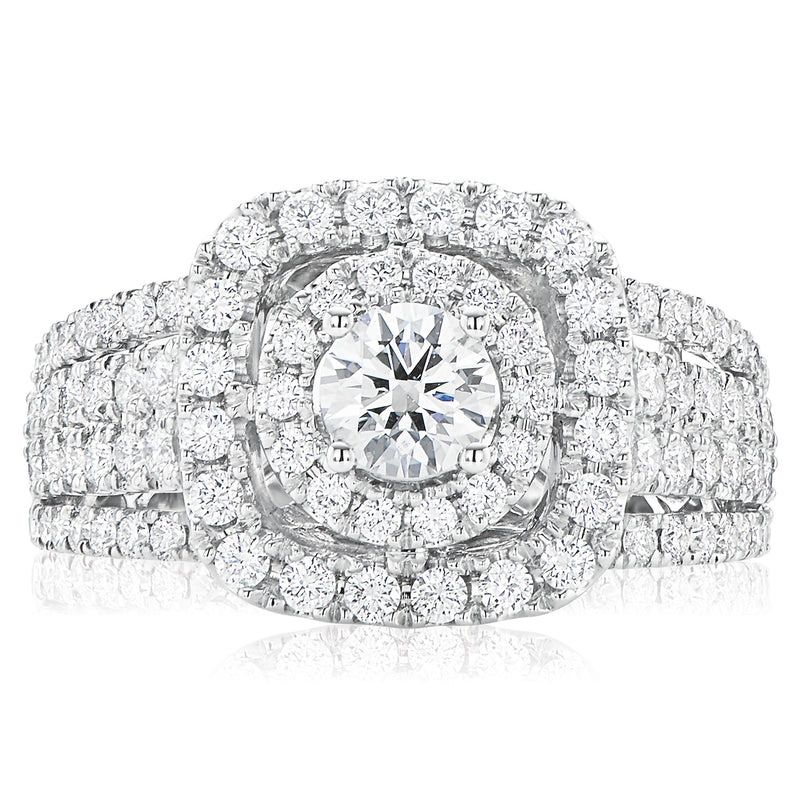 Halo 18ct White Gold Round Brilliant Cut with 1 1/2 CARAT tw of Diamonds Ring