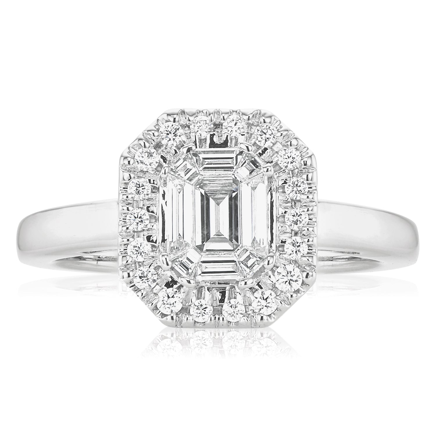18ct White Gold Round Brillant & Baguette Cut with 1/2 CARAT tw of Diamonds Ring