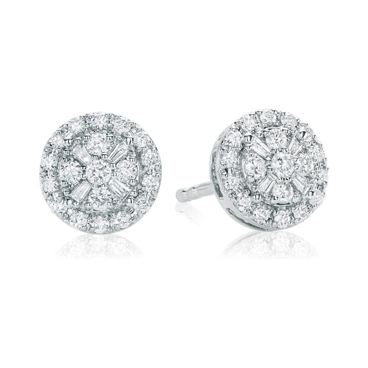 9ct White Gold Round Brilliant & Baguette Cut with 1/3 Carat tw of Diamonds Earrings
