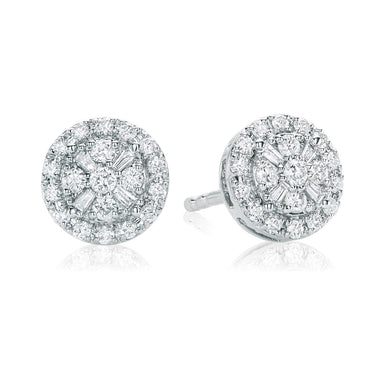 9ct White Gold Round Brilliant & Baguette Cut with 1/3 Carat tw of Diamonds Earrings