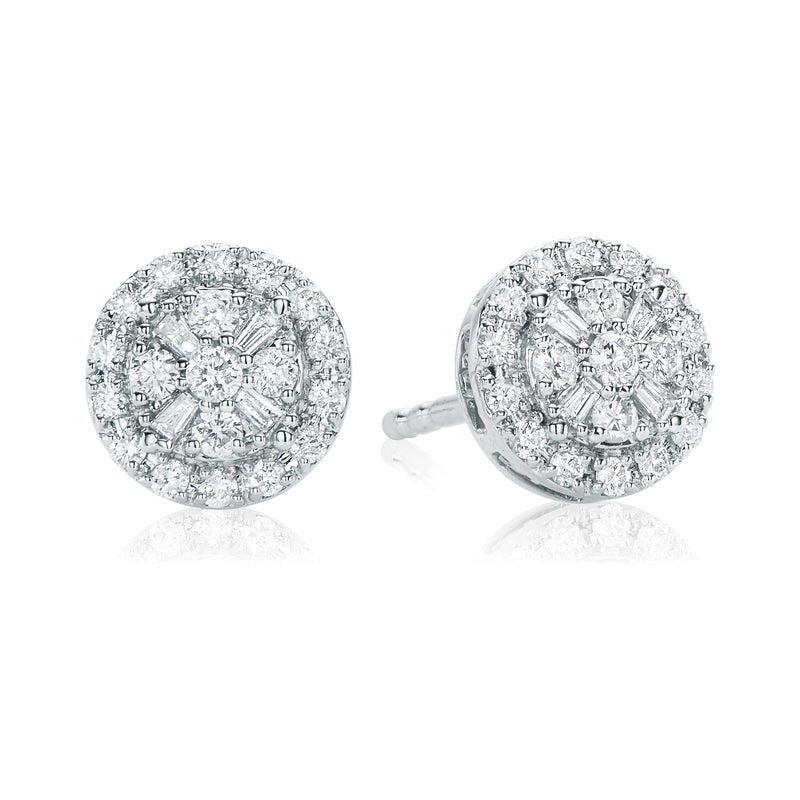 9ct White Gold Round Brilliant & Baguette Cut with 1/3 Carat tw of Diamonds Earrings