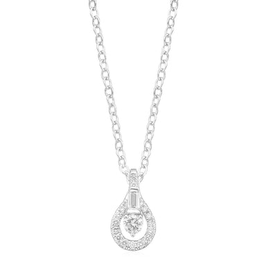 9ct White Gold Round Brillant & Baguette Cut 1/4 Carat tw Halo Pendant