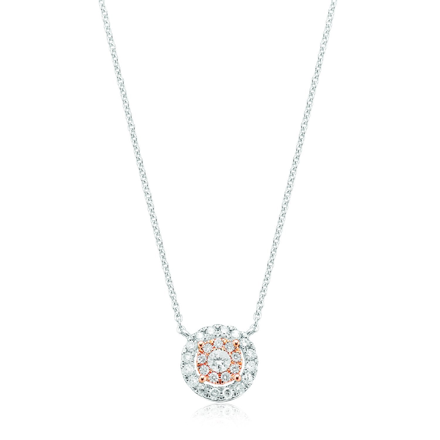 9ct Rose & White Gold Round Brilliant Cut 0.15 carat tw of Diamond Pendant