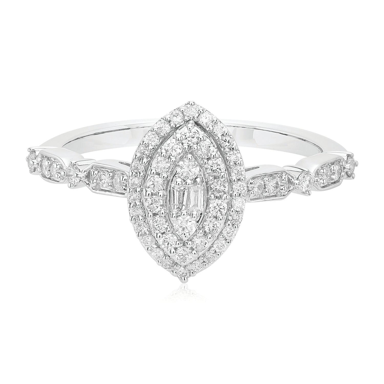 9ct White Gold Baguette & Round Brilliant Cut 0.33 ctw Diamond Dress Ring
