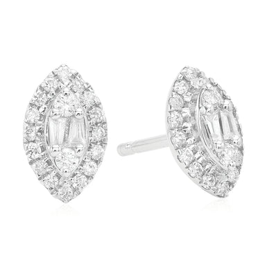 9ct White Gold Baguette & Round Brilliant Cut 0.20 ctw Diamond Earrings