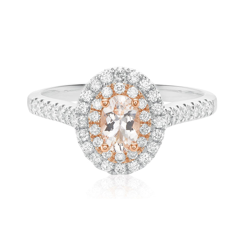 18ct White & Rose Gold Oval Cut Morganite 1/2 CARAT tw of Diamonds Ring