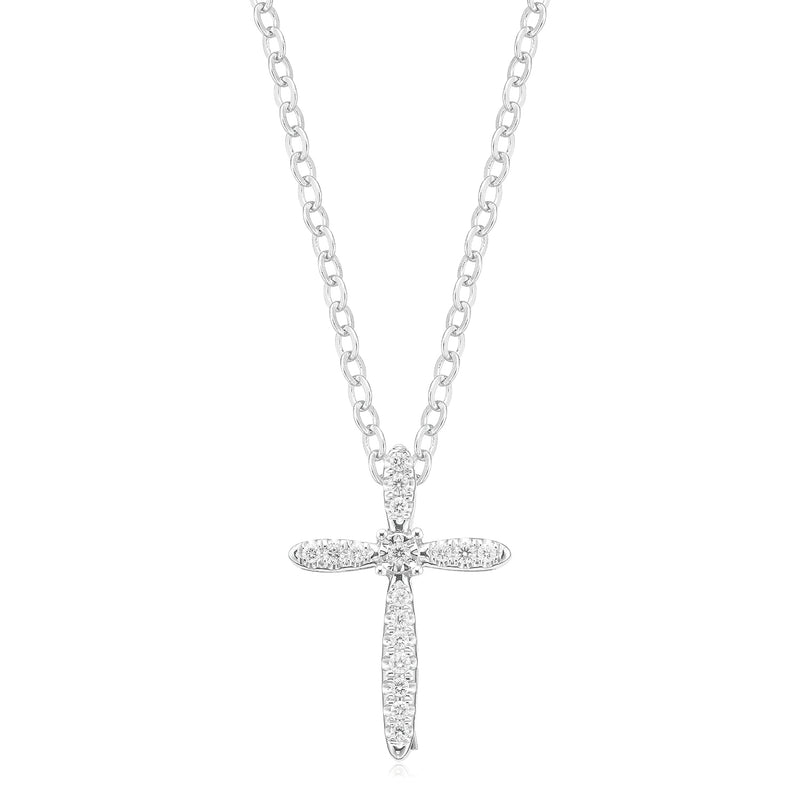 9ct White Gold Round Brilliant Cut 0.1 Carat tw Diamond Cross Pendant