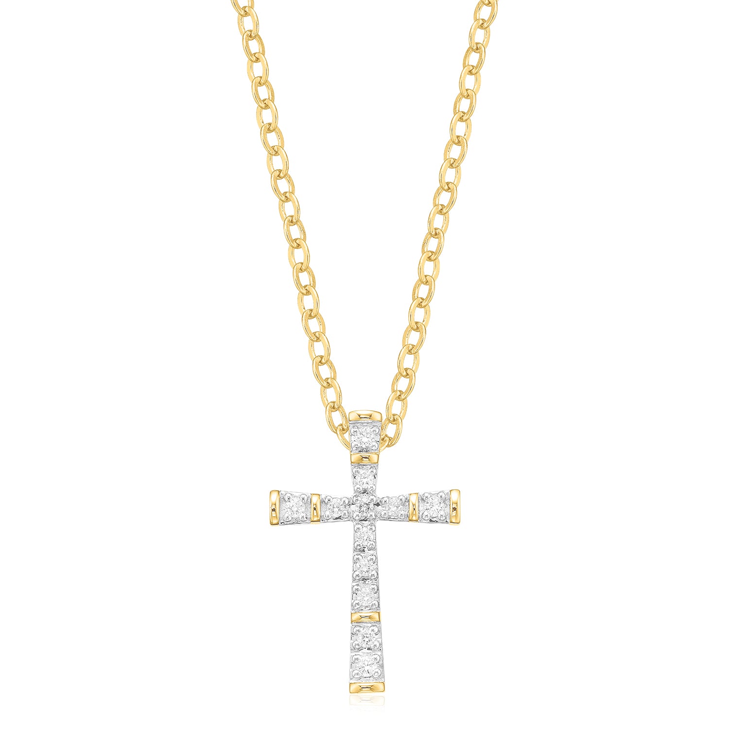 9ct Yellow Gold Round Brilliant Cut 0.07 Carat tw Diamond Cross Pendant