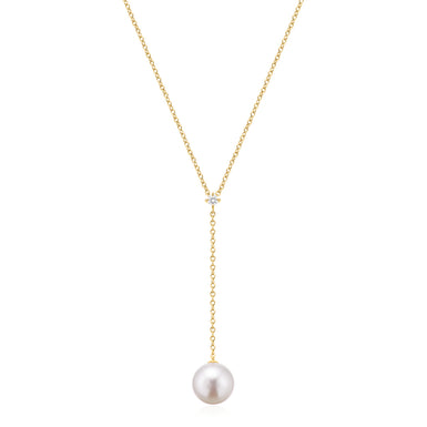 Perla by Autore 18-Carat Yellow Gold with 10mm White South Sea Pearl Diamond Set Necklace