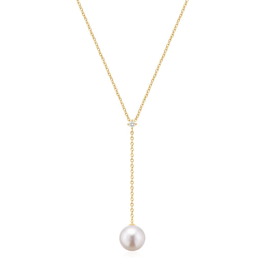 Perla by Autore 18-Carat Yellow Gold with 10mm White South Sea Pearl Diamond Set Necklace