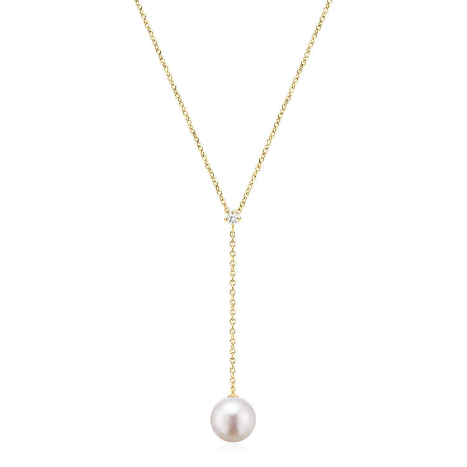 Perla by Autore 18-Carat Yellow Gold with 10mm White South Sea Pearl Diamond Set Necklace