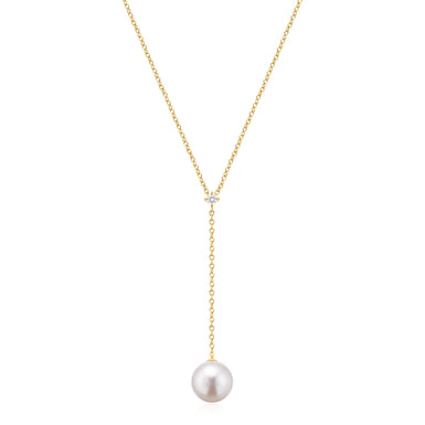 Perla by Autore 18-Carat Yellow Gold with 10mm White South Sea Pearl Diamond Set Necklace