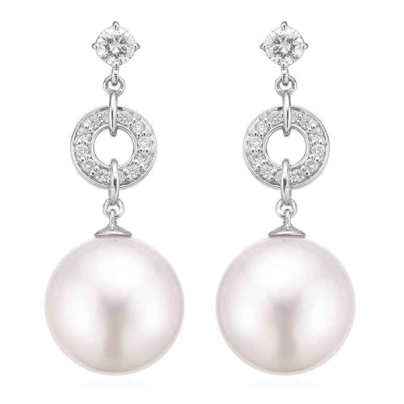 Perla by Autore 18ct White Gold 10 mm White South Sea Pearl 0.26 Carat tw Earrings