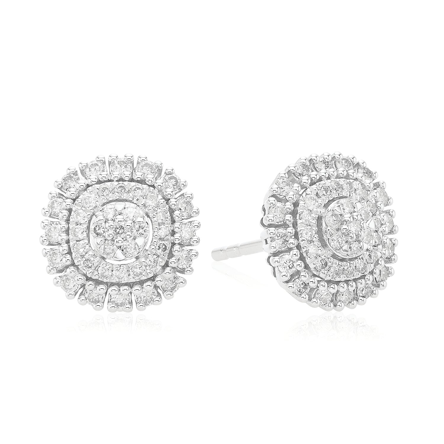 9ct White Gold Round 0.50 CTW Diamond Earrings
