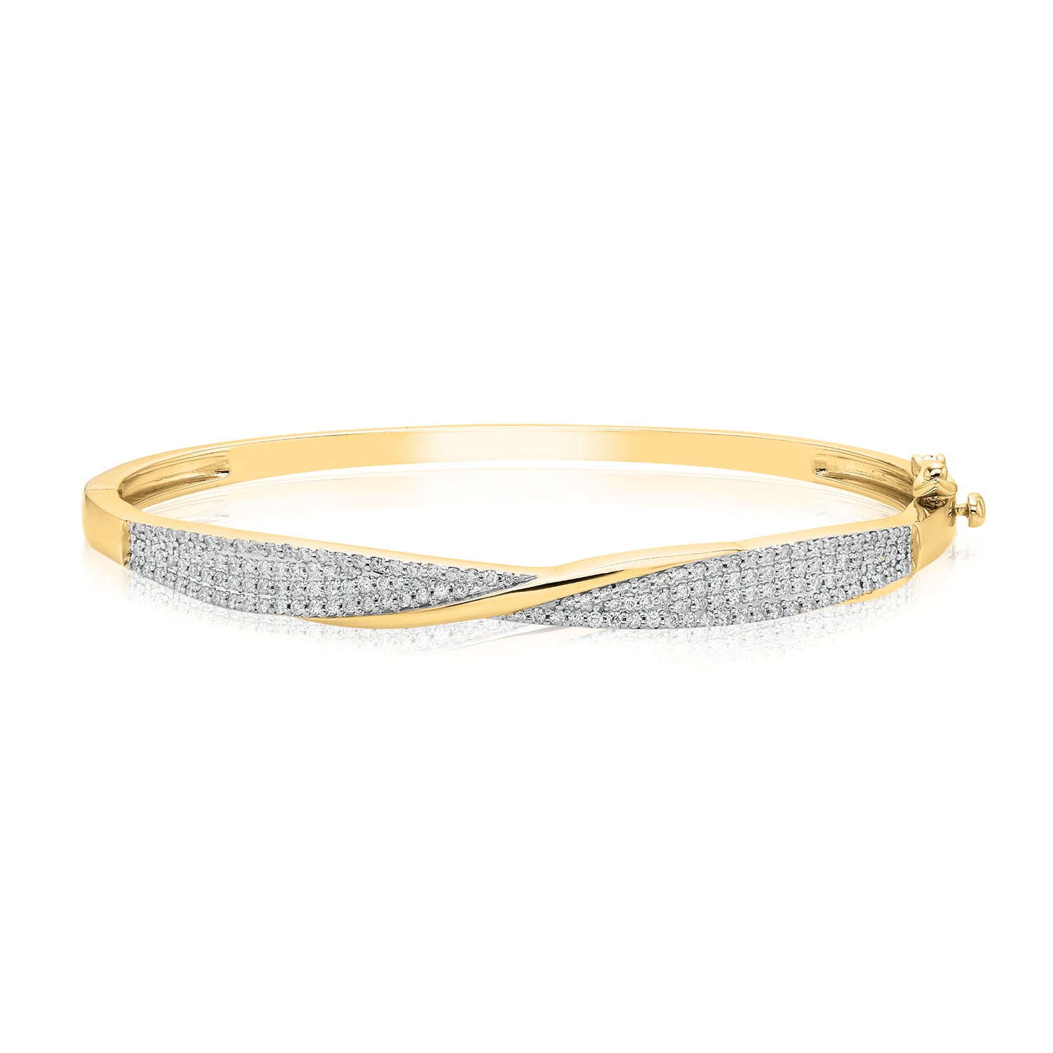 9ct Yellow Gold Round Brilliant Cut 1 Carat tw of Diamonds Bangle