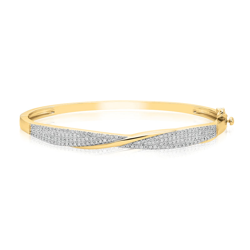 9ct Yellow Gold Round Brilliant Cut 1 Carat tw of Diamonds Bangle