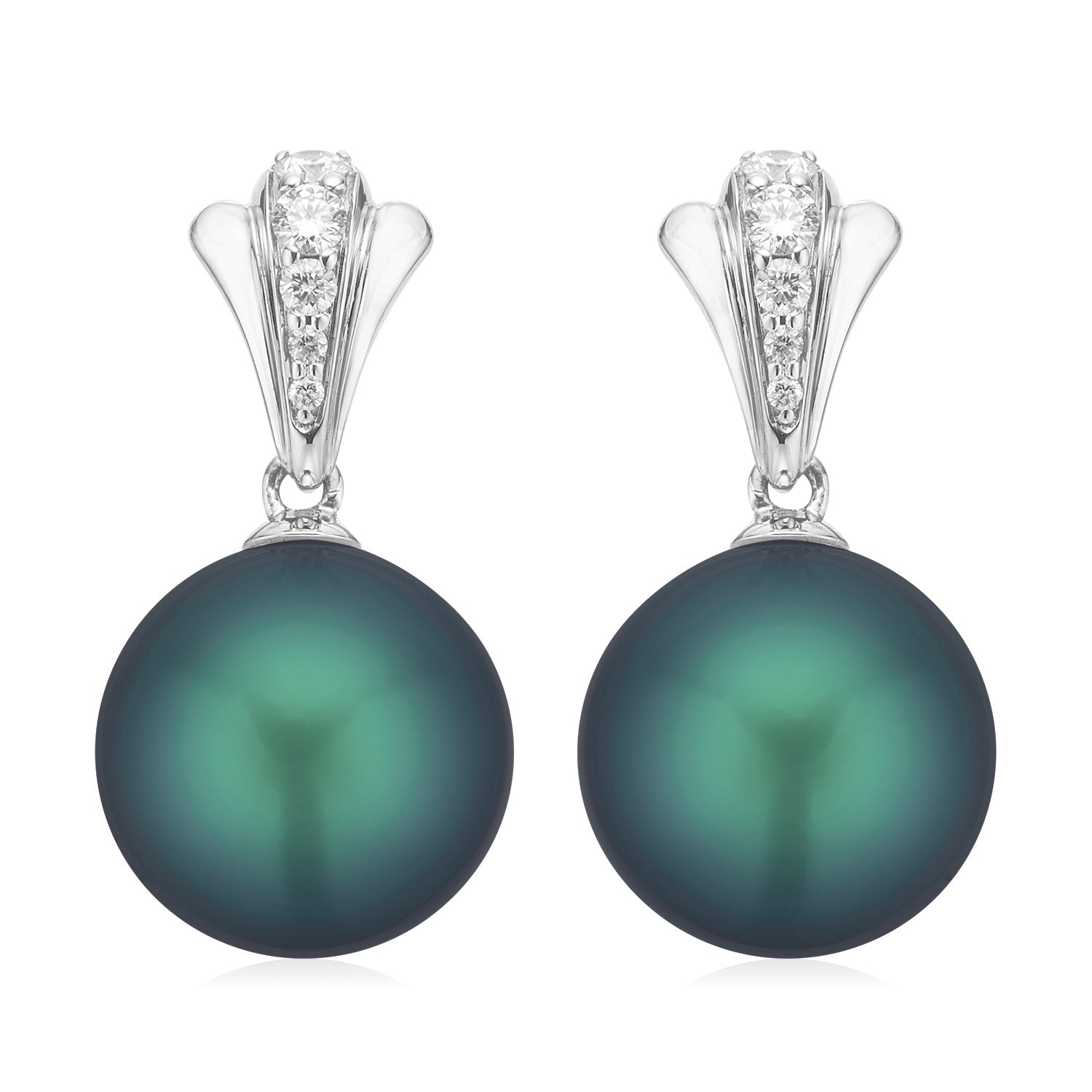 Perla by Autore 18ct White Gold 9 mm Tahitian Pearl Diamond Set Earrings